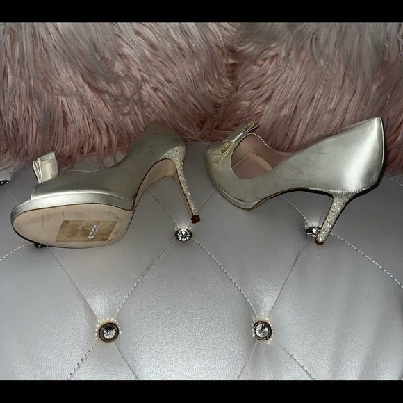 NEW Kate Spade Felisha Ivory Satin Glitter Heel Open Toe Heels Size 10.5B - Picture 14 of 16